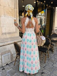 Brillora Women's Floral Print Ruched Dress, Fashionable For Vacation And Dates - Green - View 14