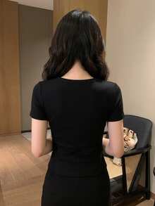Livesso Áo camisole nữ màu trơn, kiểu dáng công sở, hàng mới về mùa hè. - màu đen - Xem 2