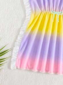 SHEIN Tween Girl Vacation Multicolor Patchwork Ruffle Lace Fashion Cover-Up Dress - Multicolor - View 3