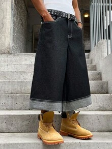 GALLERY FADE Men's Young Street Tiger & Letter Graphic Distressed Black Denim Capri Pants - Black - View 2