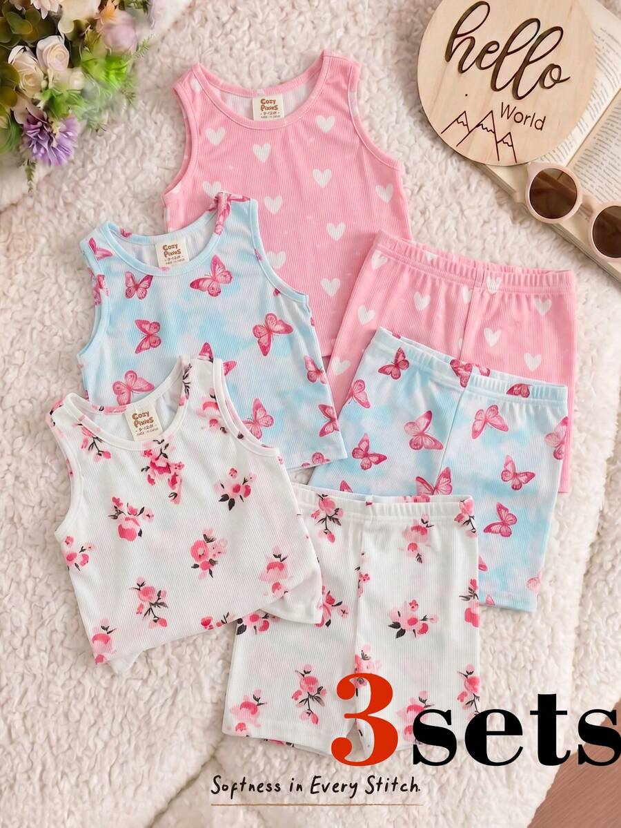 Cozy Pixies Bộ 3 món cho bé gái, họa tiết hoa nhí nhiều màu sắc, chất liệu mềm mại, thích hợp mặc hàng ngày, đi nghỉ mát, cắm trại, chụp ảnh, hoặc mặc đôi cho chị em gái và mẹ con. - Nhiều màu - Xem 1