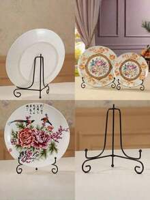 1Pc Craft Bracket Book Holder Photo Pedestal Bowl Picture Frame Black Iron Plate Rack Display Stand Easel - Black - View 3