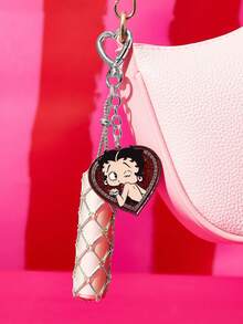 Betty Boop x SHEIN 時尚鋅合金閃亮水鑽奢華精緻包包吊飾，紀念品收藏品，可用於送禮、裝飾錢包、書包、後背包、汽車配件，心形掛鉤，口紅及口紅收納袋 - 彩色 - 查看 7