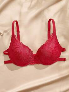 Charlaine Sujetador de lencería con aros y adorno floral de encaje para mujer - Rojo - Ver 5