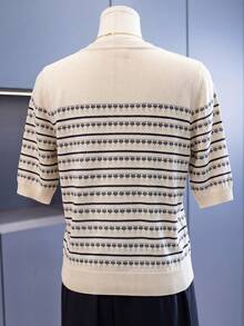 SHEIN Middle-Aged Women's Minimalist Printed Round Neck Knit Top - Multicolor - View 2