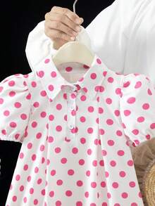 SHEIN 少女白色夏季仙女風生日波點泡泡袖露背蝴蝶結裝飾洋裝，優雅舒適兒童服裝，適合戶外與派對 - 粉色 - 查看 6