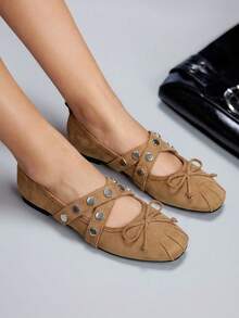 CUCCOO GRLICON Sandal đế bằng thời trang thường ngày, thiết kế đinh tán dành cho nữ. - màu nâu - Xem 8