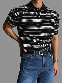 DAZY Men's Striped Polo Collar Half-Zip Knit Top, Summer - Multicolor - View 3