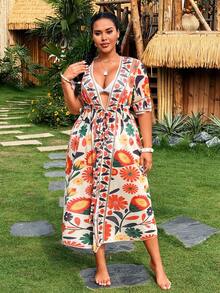 Swim Vcay 2026 Spring/Summer Plus Size Women Casual Sexy Long Cardigan Vacation Beige - Multicolor - View 1