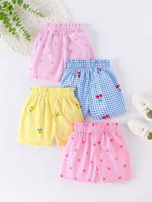 SHEIN Elladie kids 女童可爱简约百搭休闲条纹四件套短裤，夏季女童裤 - 彩色 - 查看 2