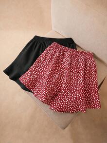 Elaquor Plus Size Solid Color Shorts With French Ruffle Hem - Red - View 8
