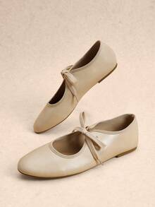 Rosivie Women's Casual Versatile Commuting Simple Lace-Up Flats - Wet sand PU - View 7