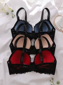 SHEIN 3pcs Sexy Lace Patchwork Women's Lingerie Set - Multicolor - View 3