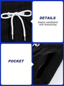 CoralVoy Men Drawstring Waist Swim Trunks Beach Shorts, Hawaiian, Holiday - Black - View 4