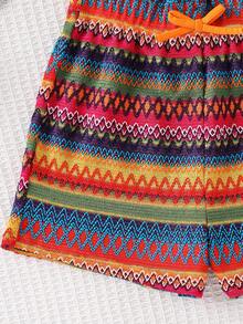 Set 2pcs/Set untuk Anak Perempuan Remaja: Atasan Tanpa Lengan Warna Polos dan Celana Pendek Rajut Longgar - MultiWarna - View 4
