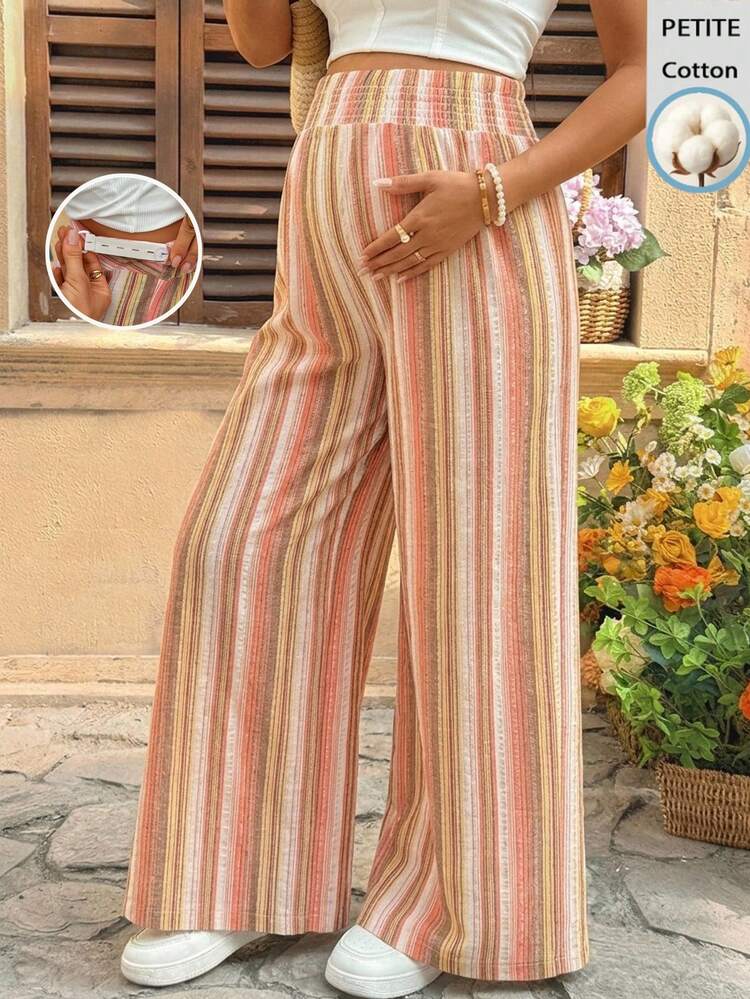 SHEIN Adjustable Waist Striped Loose Maternity Pants Autumn Casual - Multicolor - View 3