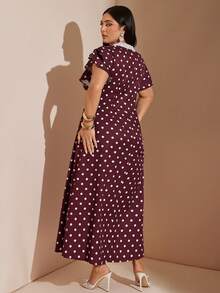 SHEIN BAE Femmes grande taille Imprimé floral à pois bourgogne col V en tissu - Multicolore - Voir 3
