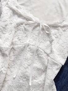 SHEIN 女款休閒蕾絲拼接長袖上衣 - 白色 - 查看 6