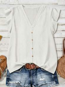 EMERY ROSE Women's Summer Textured Shirt, Versatile Vacation Off-White Boho Casual - White - View 4