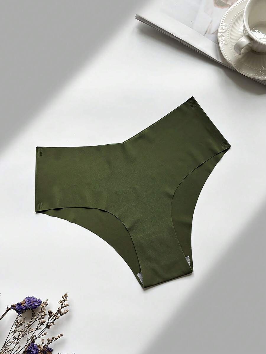 SHEIN Women's Solid Color Comfortable Bikini Briefs, Suitable For Daily Wear - Olive Green - View 1