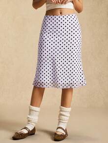 Easelle Light Gray-Purple Polka Dot Mesh Women's Skirt - Dusty Purple - View 5