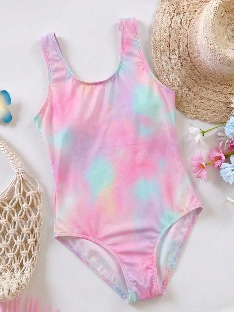 SHEIN Tween Girl Striped Floral Print Tankini Swimsuit Set - Multicolor - View 1