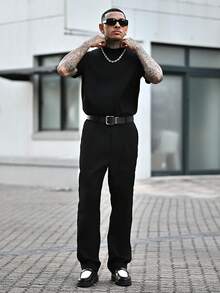 Devon Thys Men's Solid Color Casual Crew Neck Short Sleeve Knit Top, Old Money Style - Black - View 5