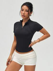 Easithlete Women's Outdoor Sports Stitched Short Sleeve Equestrian Wear - Black - View 6