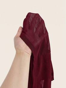 SHEIN Tall CURVE Plus Size Women Solid Color Mesh Short Sleeve Top Paired With Cropped Camisole - Burgundy - View 7