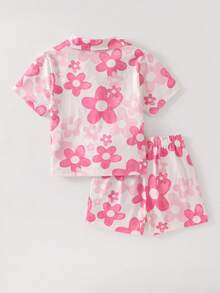 2pcs Young Girl' Colorful Unicorn Pattern Cardigan Short Sleeve Top And Shorts Comfortable Pajama Set - Multicolor - View 4