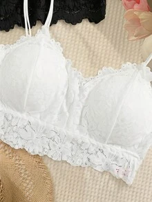 SHEIN MOD 2 件装花卉蕾丝文胸套装内衣 - 黑與白 - 查看 5