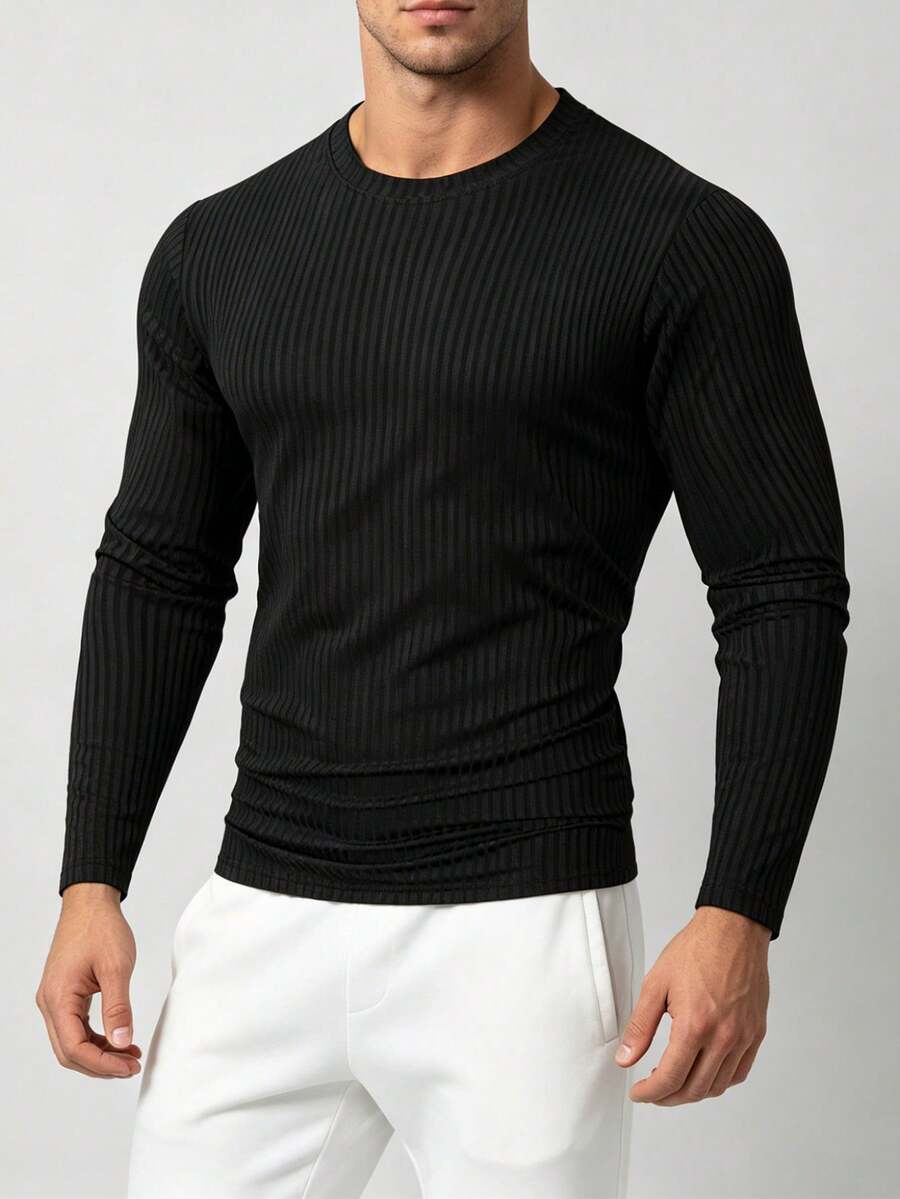 Gym Rark 男士休闲纯色罗纹针织衫,秋冬季百搭单品 - 黑色 - 查看 1