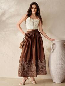 BELROSIE Vintage Elegant Women's Romantic Luxury High-End Design Positioning Silver Thread Embroidery Super Large Hem Long Skirt - Multicolor - View 7