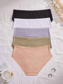 SHEIN 5pcs/Pack Plus Size Women Seamless Solid Color Panties - Multicolor - View 2