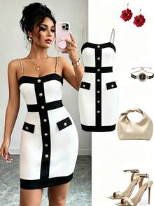 Selianne Women's Colorblock Casual Party Strappy Dress - White - View 3