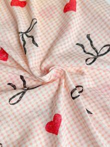 SHEIN Conjunto de 2 piezas de pantalones cómodos y casuales de algodón y lino para uso diario, con estampado de rayas y corazones de colores para mujer, de cintura alta - Multicolor - Ver 7