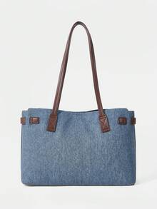 SHECARRY Bolso de mano para mujer, correa exquisita, bolso de hombro de gran capacidad para ir al trabajo. - Azul Marino - Ver 4