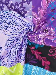 Maweii Plus Size Women Retro Patchwork Print Jumpsuit Fall - Lilac Purple - View 7
