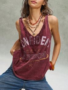 Bohemela Women's Solid Color V-Neck Loose Knit Camisole, Spring/Summer,Summer Top - Purple - View 3