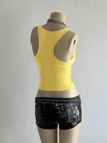 SHEIN DivaQ Áo tank top nữ in chữ theo phong cách punk đường phố - Màu vàng - Xem 2