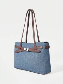 SHECARRY Bolso de mano para mujer, correa exquisita, bolso de hombro de gran capacidad para ir al trabajo. - Azul Marino - Ver 2