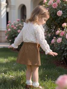 SHEIN Vintaside Kids Ensemble Chemisier Petite Fille Avec Jupe Courte Et Ceinture, Tenue Simple Et Élégante Pour Les Saisons De Printemps Et D'automne - Multicolore - Voir 14
