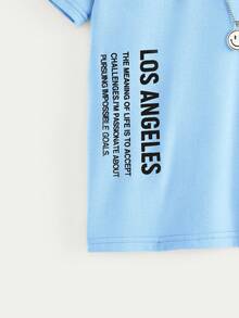 SHEIN Tween Boys' Casual Fashionable Street Style Slogan Print Short Sleeve T-Shirt, Daily Wear - Baby Blue - View 4