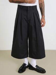 Manfinity Hypemode Men's Solid Color Pocket Wide Leg Loose Cropped Pants - Black - View 4
