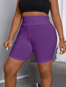 Maweii Plus Size Solid Color Minimalist Leggings, Everyday Wear - Purple - View 3