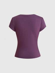 ROMWE Grunge Punk Grunge Style Distressed Wing Print Rhinestone Embellished Women's Fitted T-Shirt - Purple - View 2