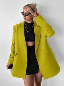 EURMUSE Lapel Collar Two-button Blazer - Lime Green - View 4
