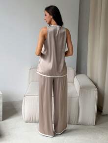 DAZY Women's Summer Contrast Lace Camisole And Pants Pajama Set - Light Grey - View 2