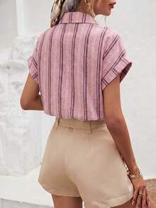 SHEIN Frenchy Áo sơ mi nữ kẻ sọc cài cúc kiểu dáng thường ngày, áo kiểu kẻ sọc, trang phục mùa hè cho nữ. - Nhiều màu - Xem 2