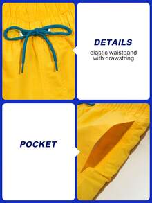 Men Animal Print Drawstring Waist Swim Trunks, Holiday - Yellow - View 4